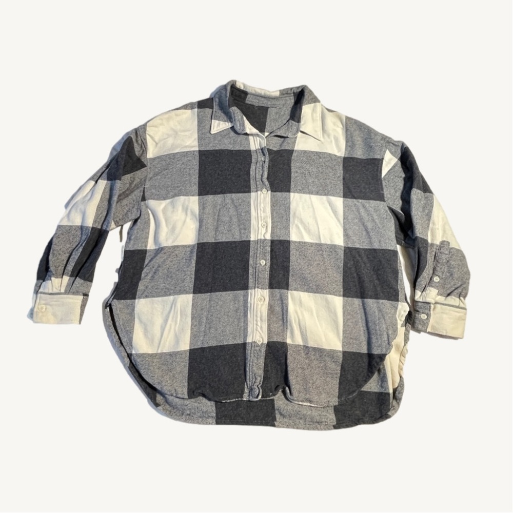 Zara Grey and Off White Plaid Button Up Top Size Extra Large
